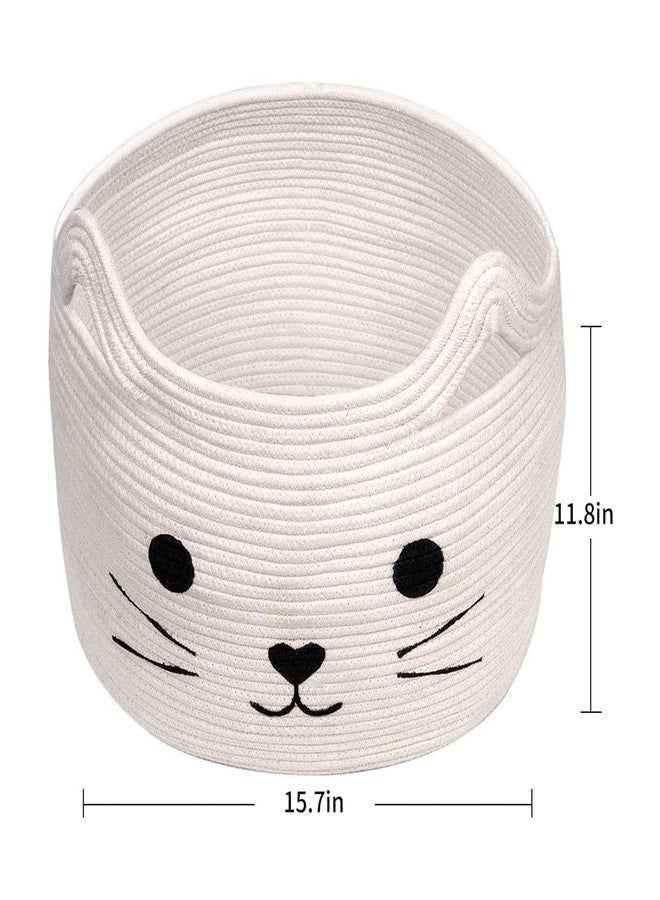 Gleckn Cotton Rope Basket with Handle, Cat Toys Storage Bin for Kids Pets, Cute Woven Containers Holder for Playing Room, Bed Room 15.7" L×13" H (White) - Image 2